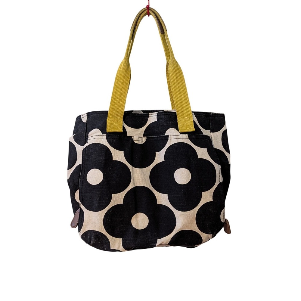 Orla Kiely Target Canvas Yoga Tote Bag Retro Floral Yellow Black Cream Large MCM